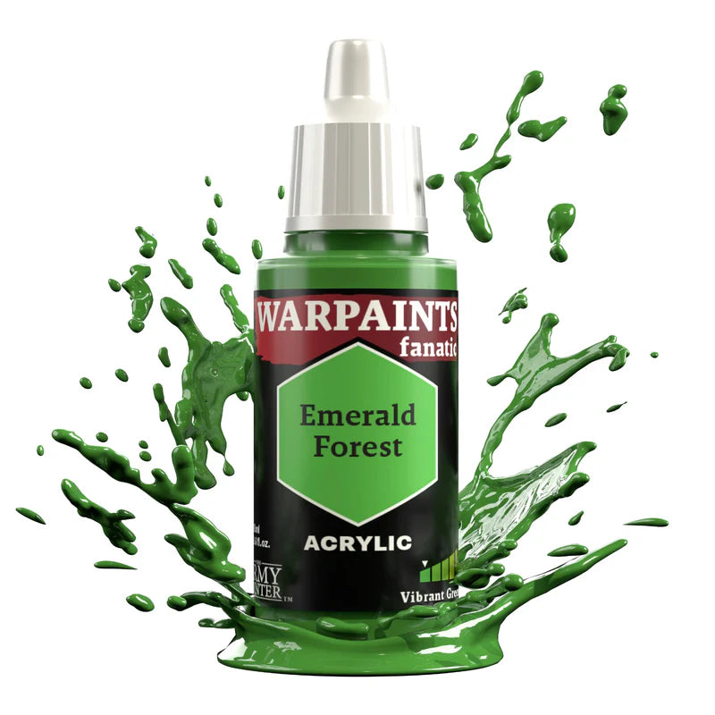 Warpaints Fanatic Emerald Forest 18ml paint bottle with green paint splashes.