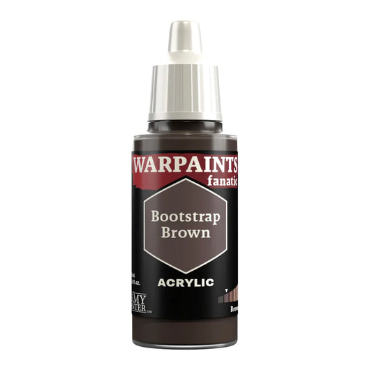 Warpaints Fanatic Bootstrap Brown 18ml acrylic paint bottle with dropper cap, deep brown shade.