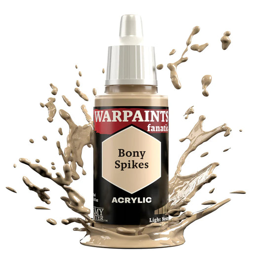 Warpaints Fanatic Bony Spikes 18ml paint bottle with pale yellow-brown splashes around it.