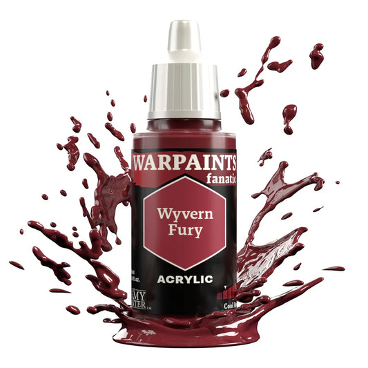 18ml bottle of Warpaints Fanatic: Wyvern Fury, with deep purplish red paint splashes surrounding the bottle.