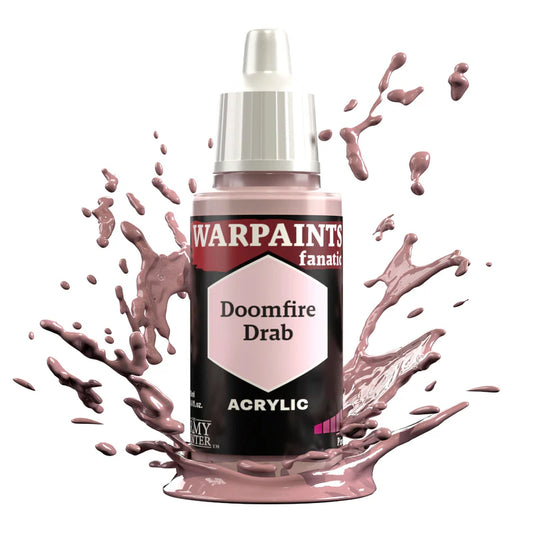 Warpaints Fanatic Doomfire Drab 18ml acrylic paint bottle with vivid pink highlight on the bottle.