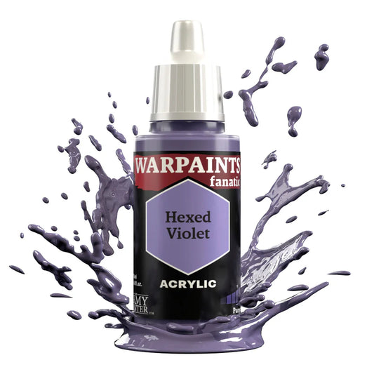 Warpaints Fanatic Hexed Violet 18ml acrylic paint bottle with purple mid-tone splashes in the background.