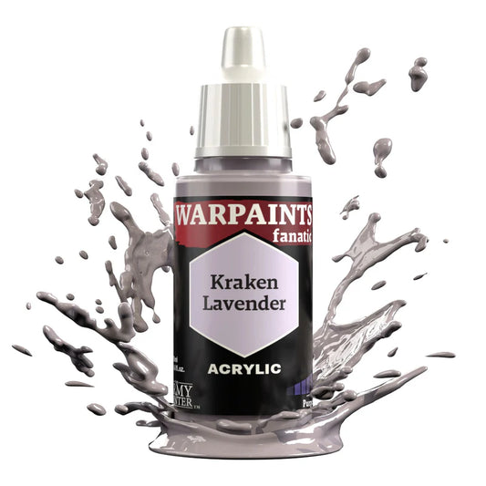 18ml bottle of Warpaints Fanatic paint, Kraken Lavender variant, with pale violet splashes on the packaging.