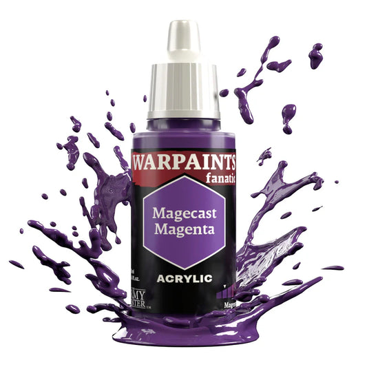 Warpaints Fanatic Magecast Magenta 18ml bottle with magenta paint splashes on a white background.