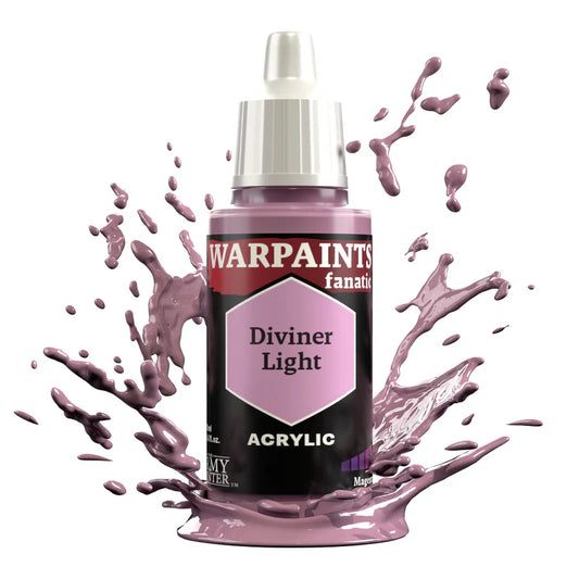 Warpaints Fanatic: Diviner Light 18ml paint bottle with pale reddish purple paint splashing around it.