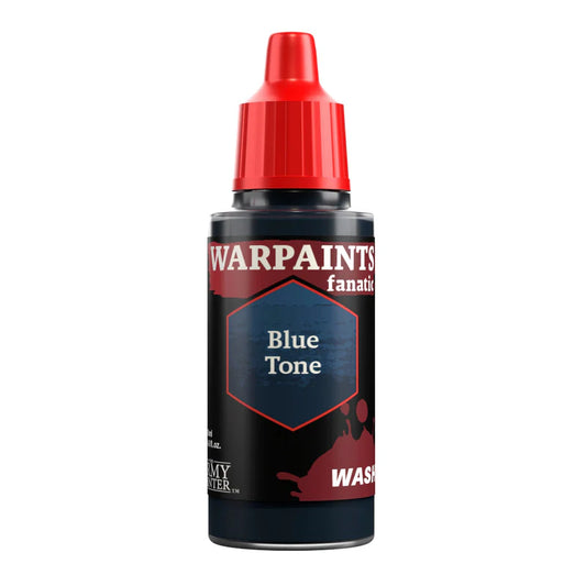 Warpaints Fanatic Wash Blue Tone, 18ml bottle with red cap and blue hexagon label.