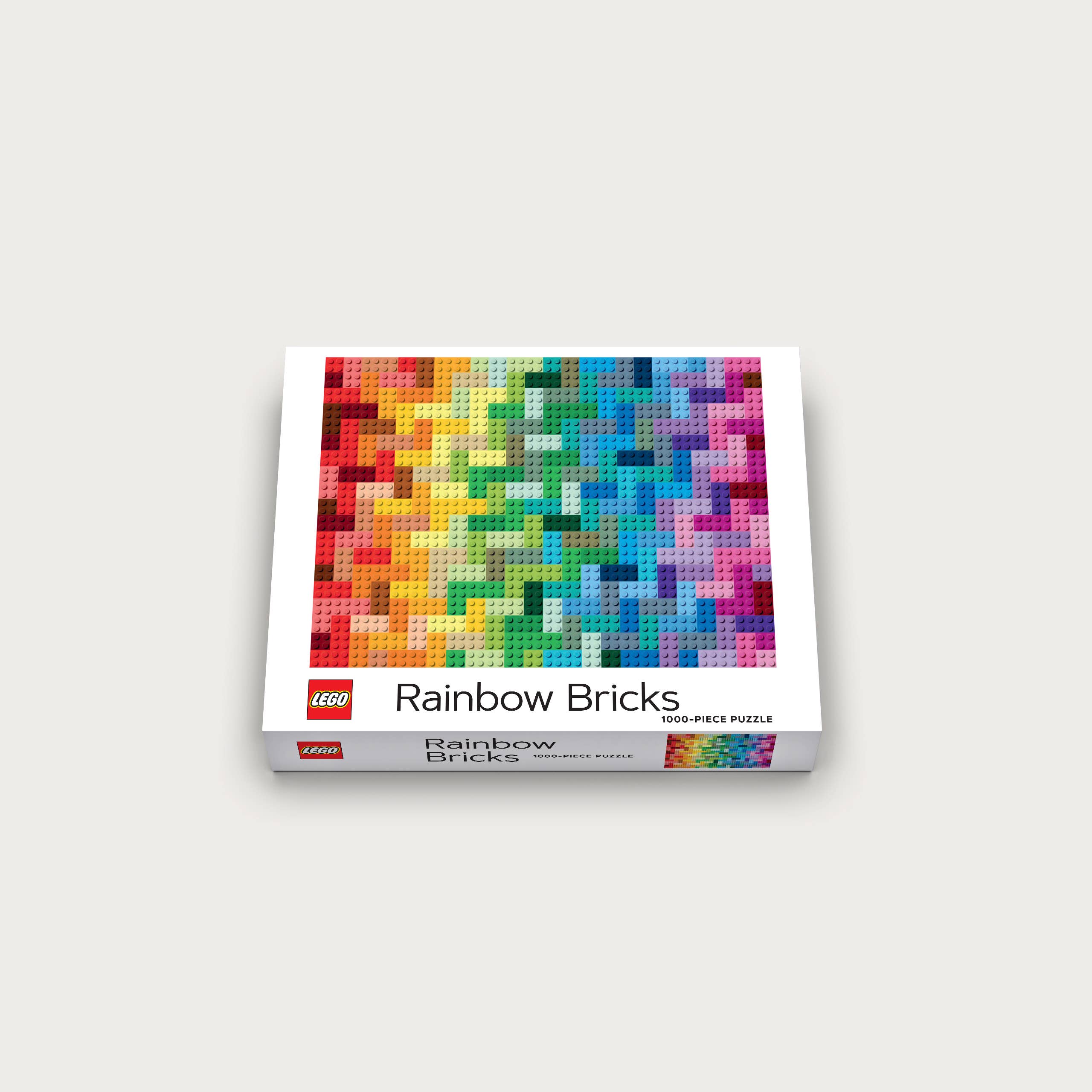 LEGO Rainbow Bricks Puzzle, 1000-piece jigsaw with a zigzag rainbow brick pattern on the box.