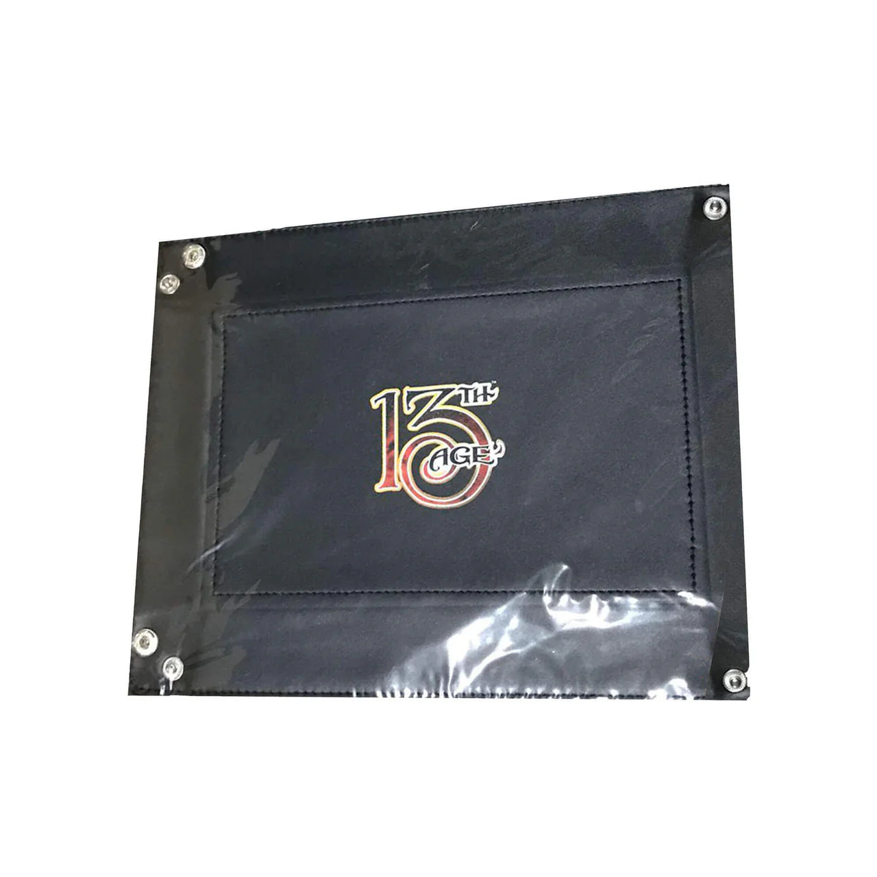 13th Age Dice Tray with black binder, clear cover, and 13th Age logo.