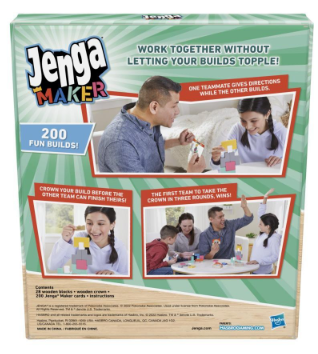 Jenga Maker – Jenga for Teams game with players building wooden block structures together.