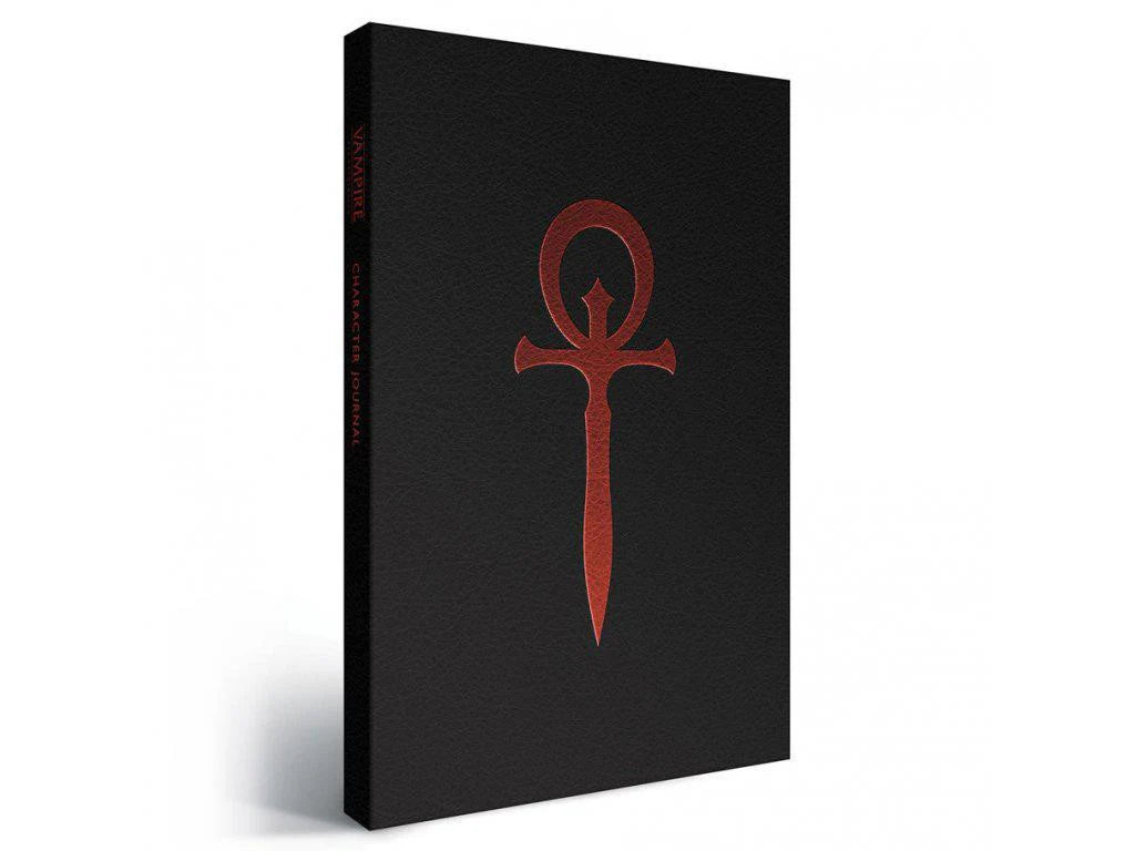 Vampire The Masquerade hardcover RPG Character Journal with red ankh symbol and title on the spine.