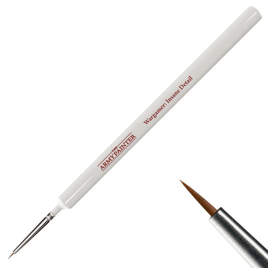 Wargamer Brush - Insane Detail by ARMY PAINTER, white fine-tipped paintbrush shown close up.
