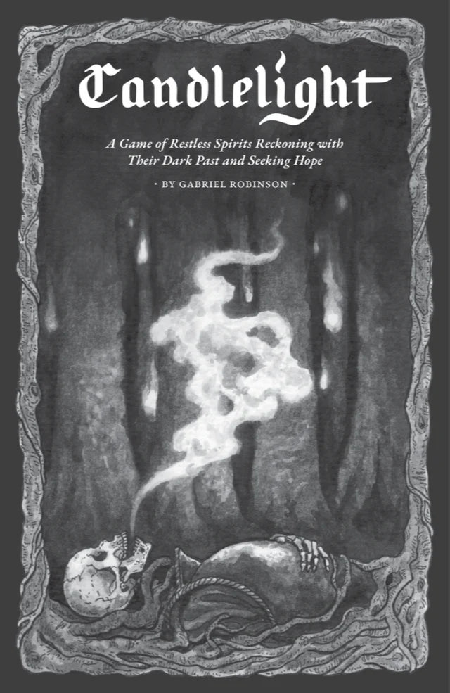 Candlelight dark fantasy RPG by Gabriel Robinson, featuring restless spirits in a haunted forest setting.