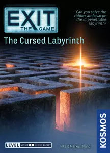 EXIT: The Cursed Labyrinth game box featuring a glowing exit in a dark maze on the cover.