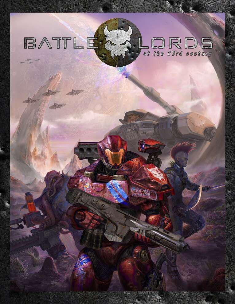 Battlelords of the 23rd Century product cover featuring armored soldiers, spaceships, and a tank with the title above.