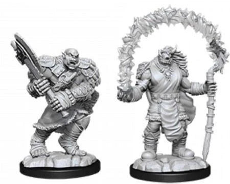 D&D Nolzurs Marvelous Unpainted Minis: W12 Orc set with two orc figures, one holding a sword, one holding a staff.