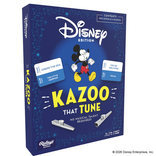 Disney Kazoo That Tune game featuring Mickey Mouse, kazoos, and cards.