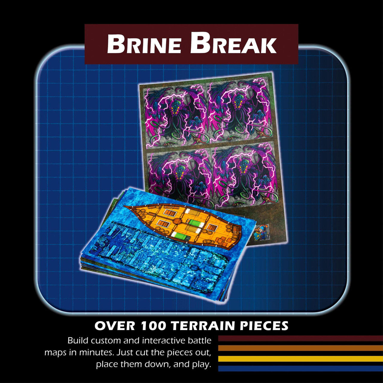 Dungeon Craft 2D Terrain Brine Break Adventure set for DnD, features lighthouse on blue grid for 5e RPG campaigns.