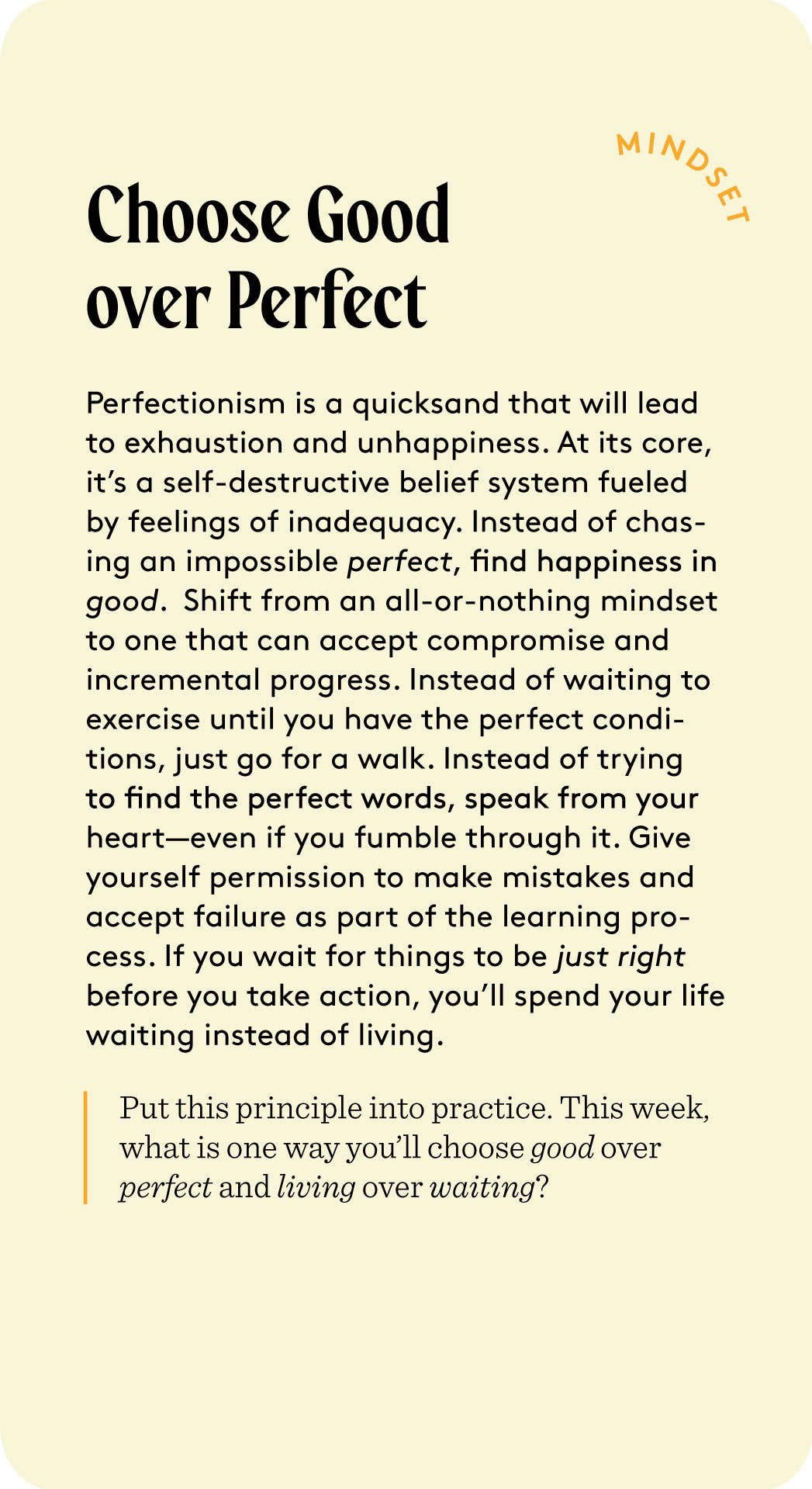 Pocket Therapy motivational poster promoting self-care, growth, and choosing good over perfect each day.