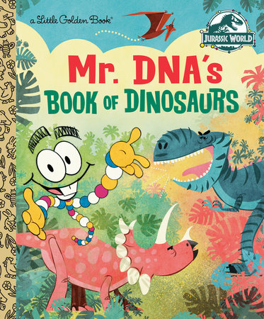 Mr. DNAs Book of Dinosaurs (Jurassic World) cover featuring cartoon dinosaurs in a colorful jungle scene.