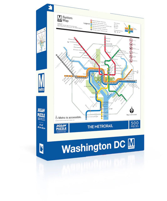 DC Metro Map 500 Piece Puzzle box, featuring the subway system. Made in the USA.