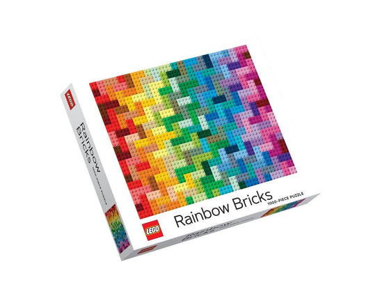 LEGO Rainbow Bricks Puzzle with 1000 pieces showing a colorful, interlocking brick pattern.