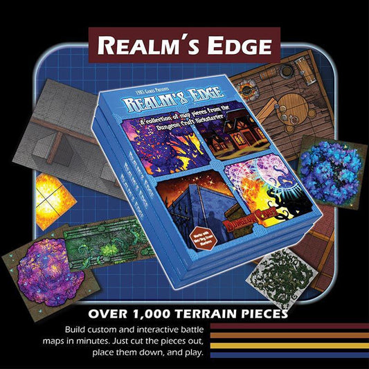 Dungeon Craft Realms Edge Book 2D Terrain set with over 1,000 pieces and map tiles for tabletop RPGs.