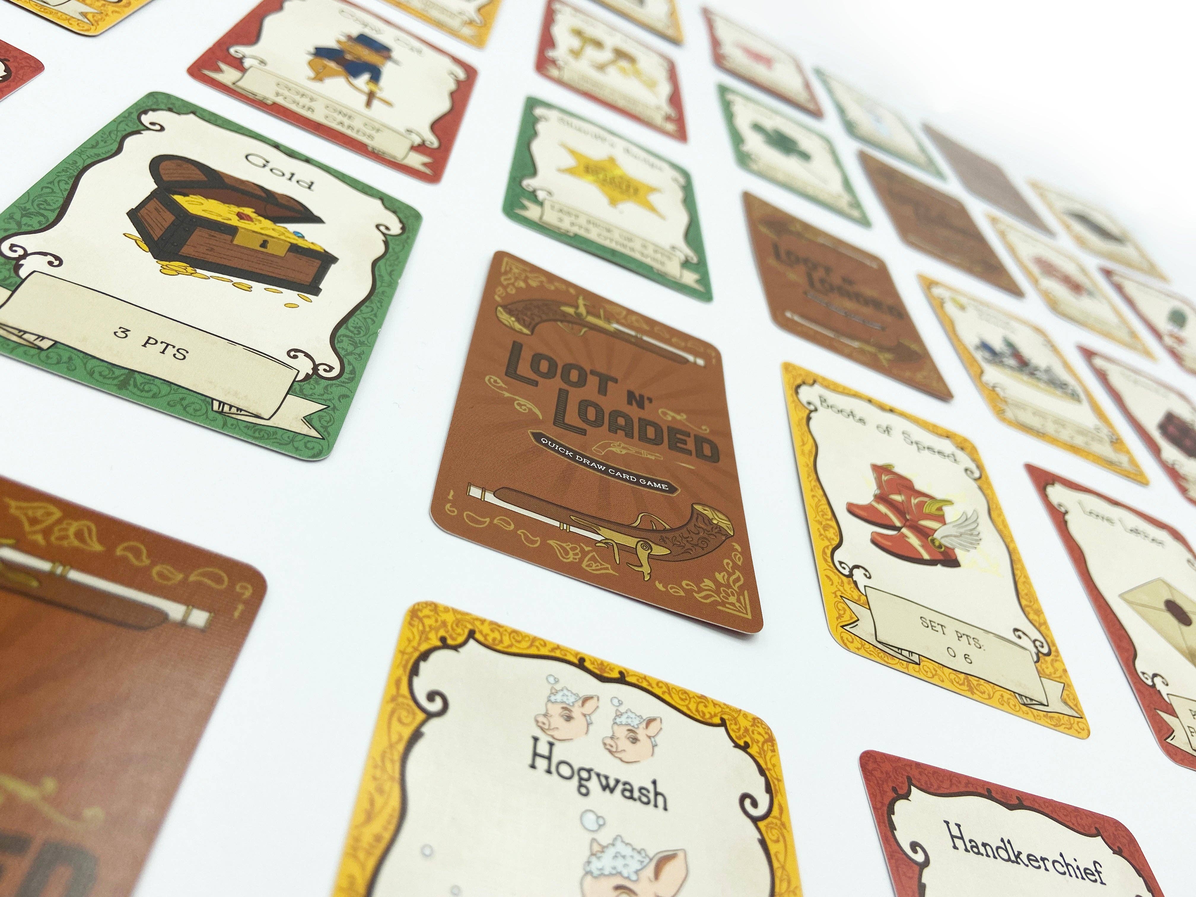 Loot N Loaded playing cards displayed on a white surface.