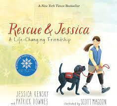 Rescue & Jessica Hardcover book cover featuring a girl holding the leash of her service dog.