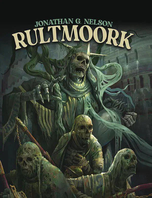 D&D 5E: Rultmoork cover showing skeletal undead in tattered robes in the Baevonian Mountains ruins.