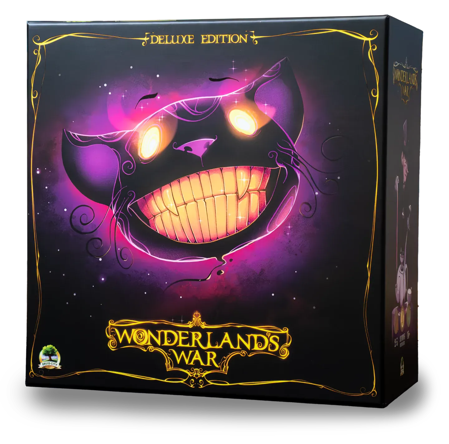Wonderlands War: Deluxe Edition box with Cheshire Cat on a dark, starry background.
