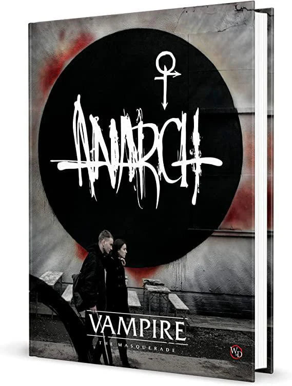 Vampire The Masquerade: Anarch Sourcebook book cover with graffiti title and two people walking below.