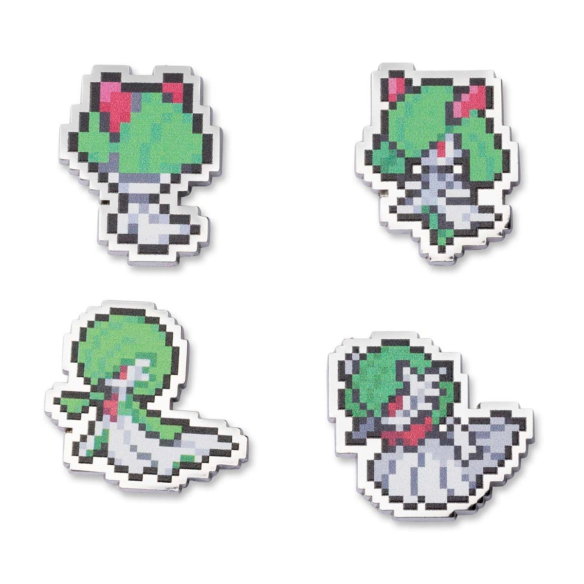 Ralts, Kirlia, Gardevoir, and Mega Gardevoir Pokémon pixel pins set of four showing each evolution.