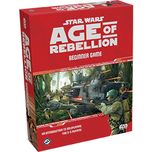 Star Wars Age of Rebellion Beginner Game box featuring Rebel soldiers and a speeder on the cover.
