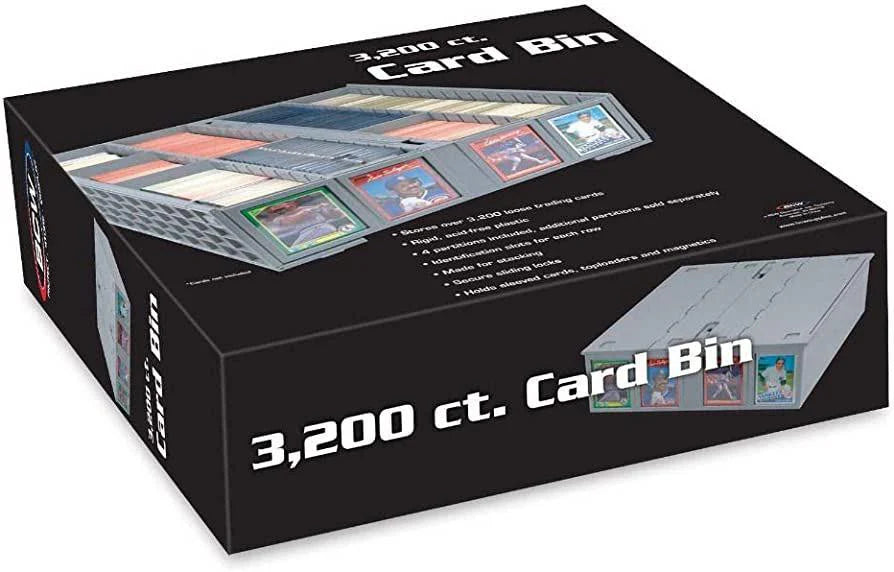Collectible Card Bin GY 3200 ct, black storage box with card compartments and exterior trading card images.
