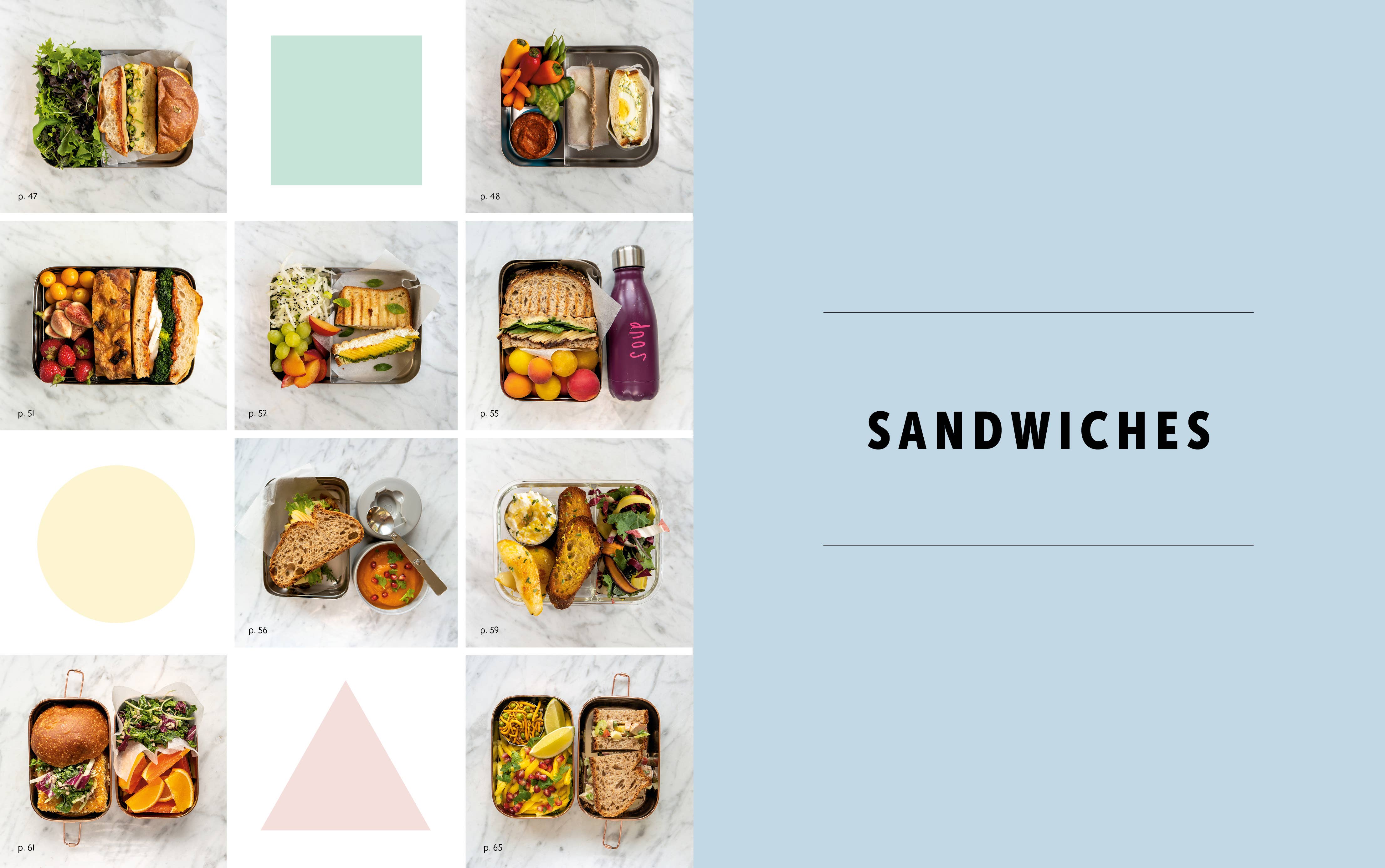Lunchbox: 75+ Easy & Delicious Recipes book title with grid of lunchboxes and healthy sides.