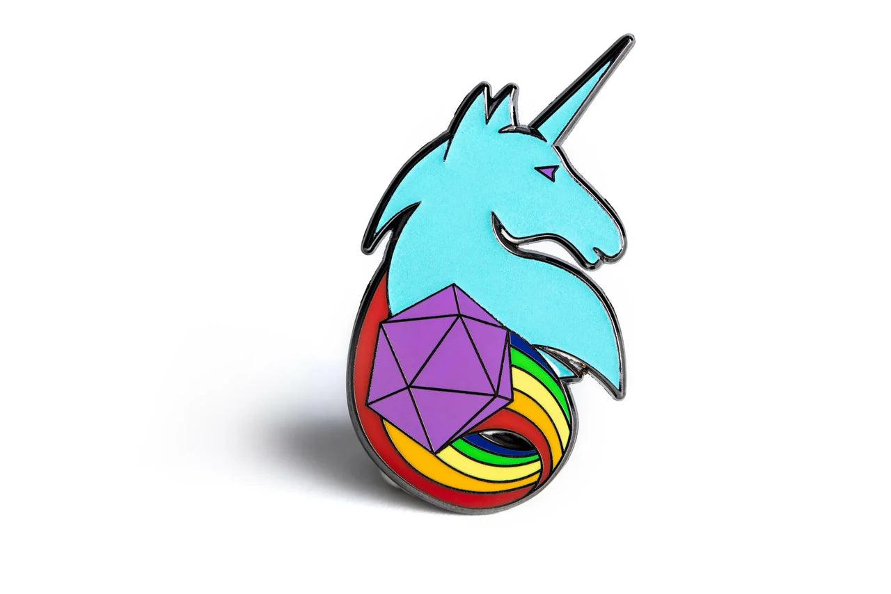 Rainbow Unicorn hard enamel pin, glow in the dark variant.