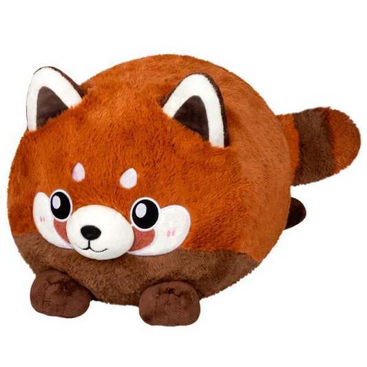 Baby Red Panda 17 Squishable plush, round with big eyes, a smile, small ears, and positioned lying on its stomach.
