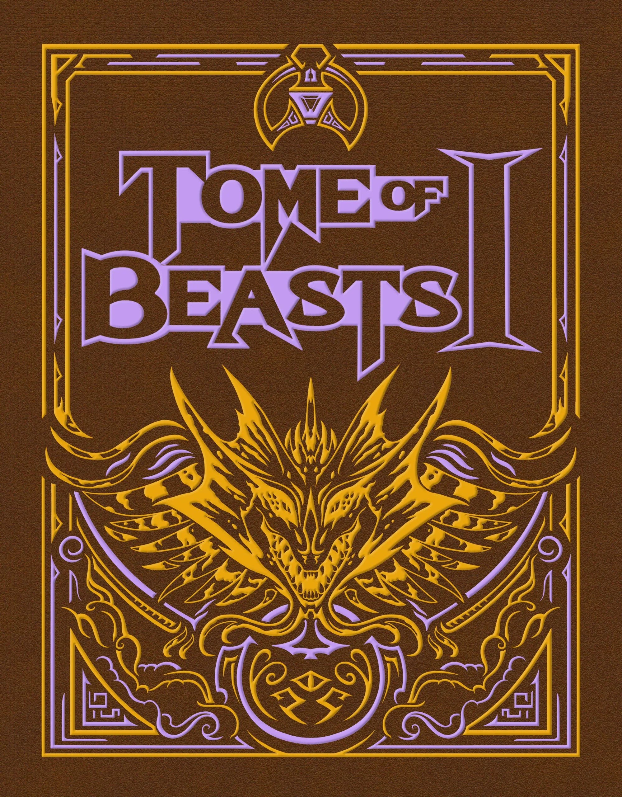 Limited Edition 2023 Tome of Beasts: 1 cover for D&D with golden dragon, ornate purple and gold border.