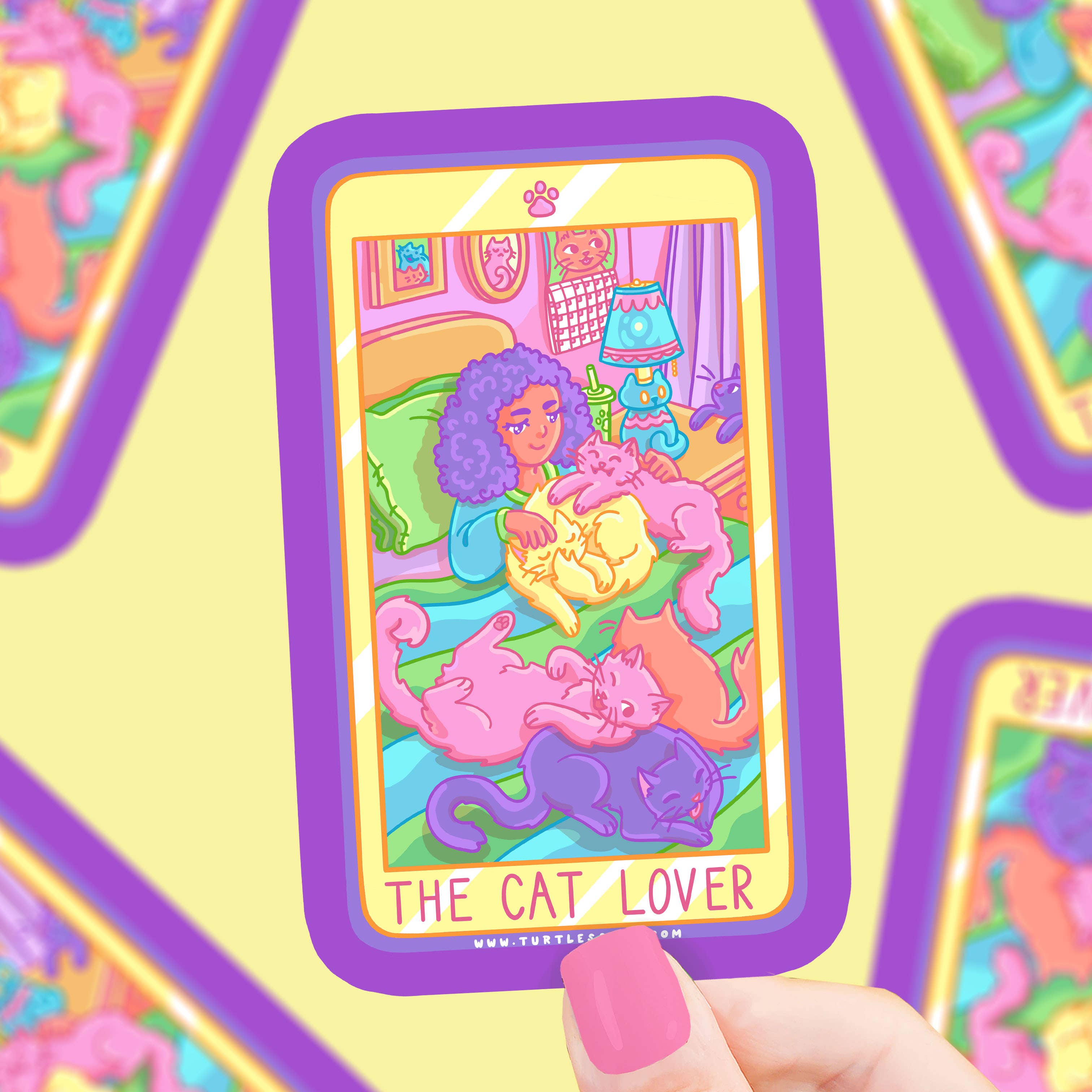 Cat Lover Tarot Card vinyl sticker, eco-friendly material.