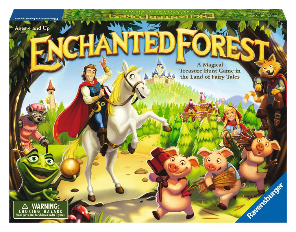 Enchanted Forest game box featuring fairy tale characters including a prince, pigs, and a castle.