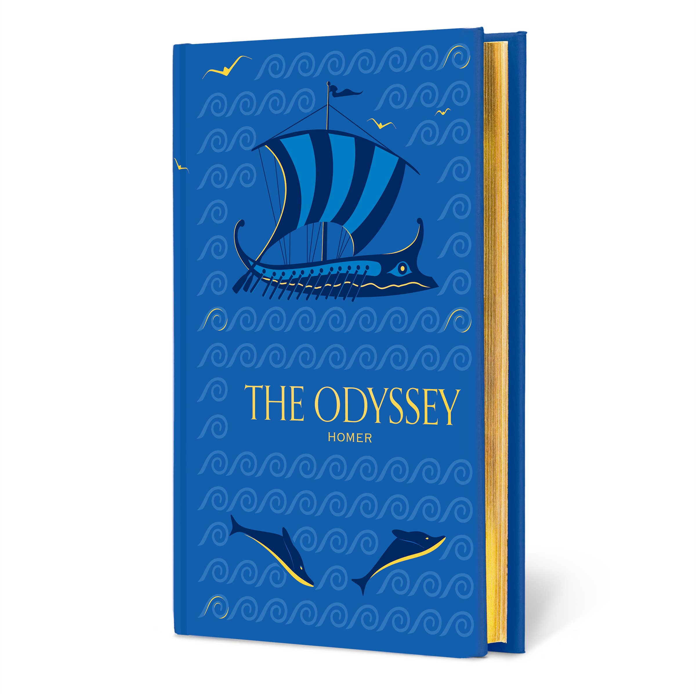 The Odyssey by Homer, Signature Clothbound Edition, blue hardcover with Greek ship and dolphins on cover.