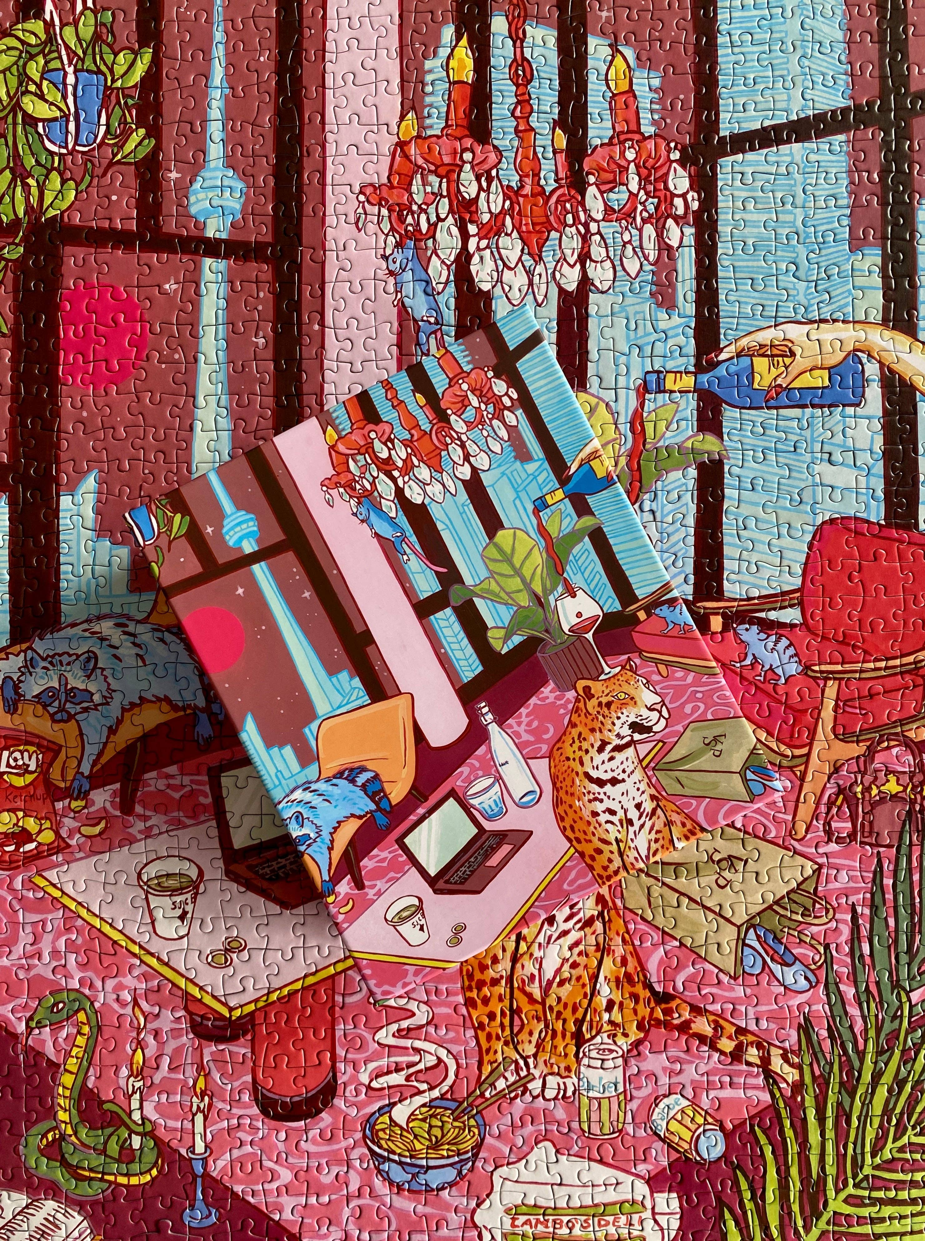 Just a Girl in Toronto 1000-piece puzzle, eclectic room scene by Jules Monson, premium matte finish.