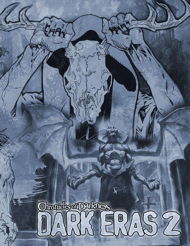 Chronicles of Darkness: Dark Eras 2 Storyteller Screen cover with horned skull mask and winged figure.