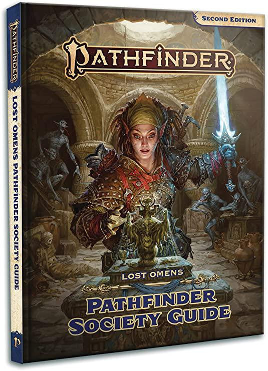 Pathfinder RPG 2e: Lost Omens Pathfinder Society Guide cover showing an elf with a glowing sword.