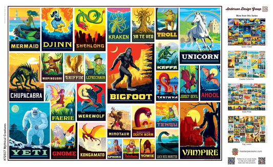 Vintage Posters - Mythical Creatures 1000 Piece Jigsaw Puzzle featuring a grid of mythical monsters on the puzzle image.