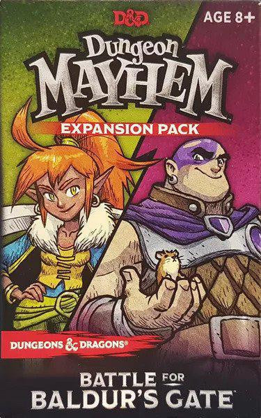 D&D: Dungeon Mayhem - Battle for Baldurs Gate Expansion box featuring Minsc & Boo in cartoon style.