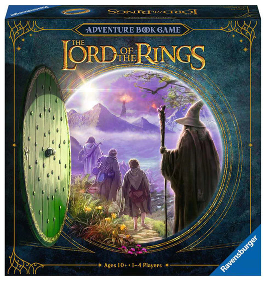 The Lord of the Rings Adventure Book Game box featuring Gandalf and hobbits in Middle-earth.