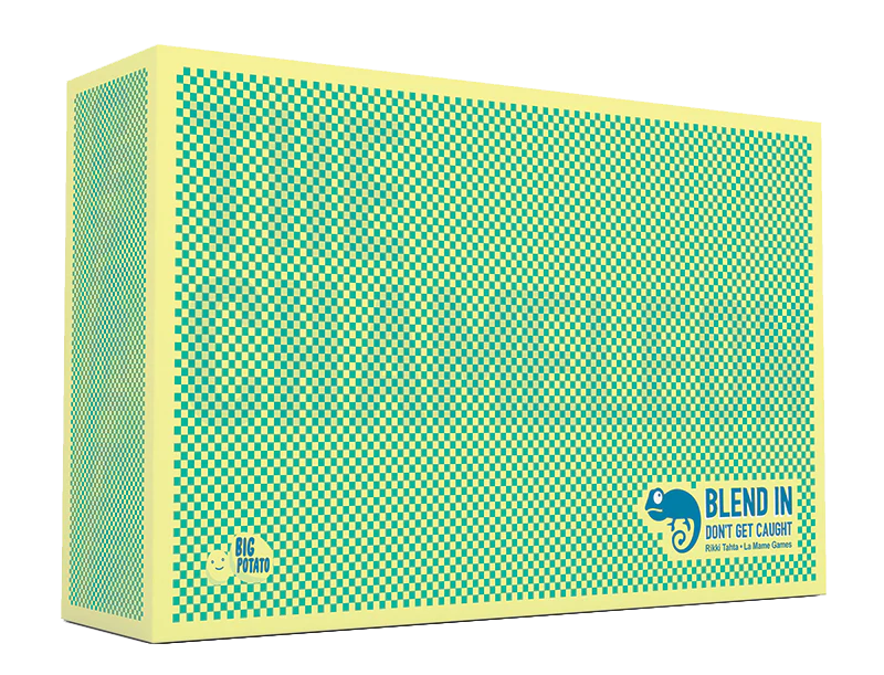 The Chameleon board game box, yellow and green, with a chameleon and the text: Dont Get Caught.