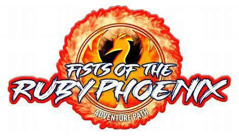 PathFinder logo with a stylized fiery phoenix, Fists of the Ruby Phoenix Adventure Path edition.