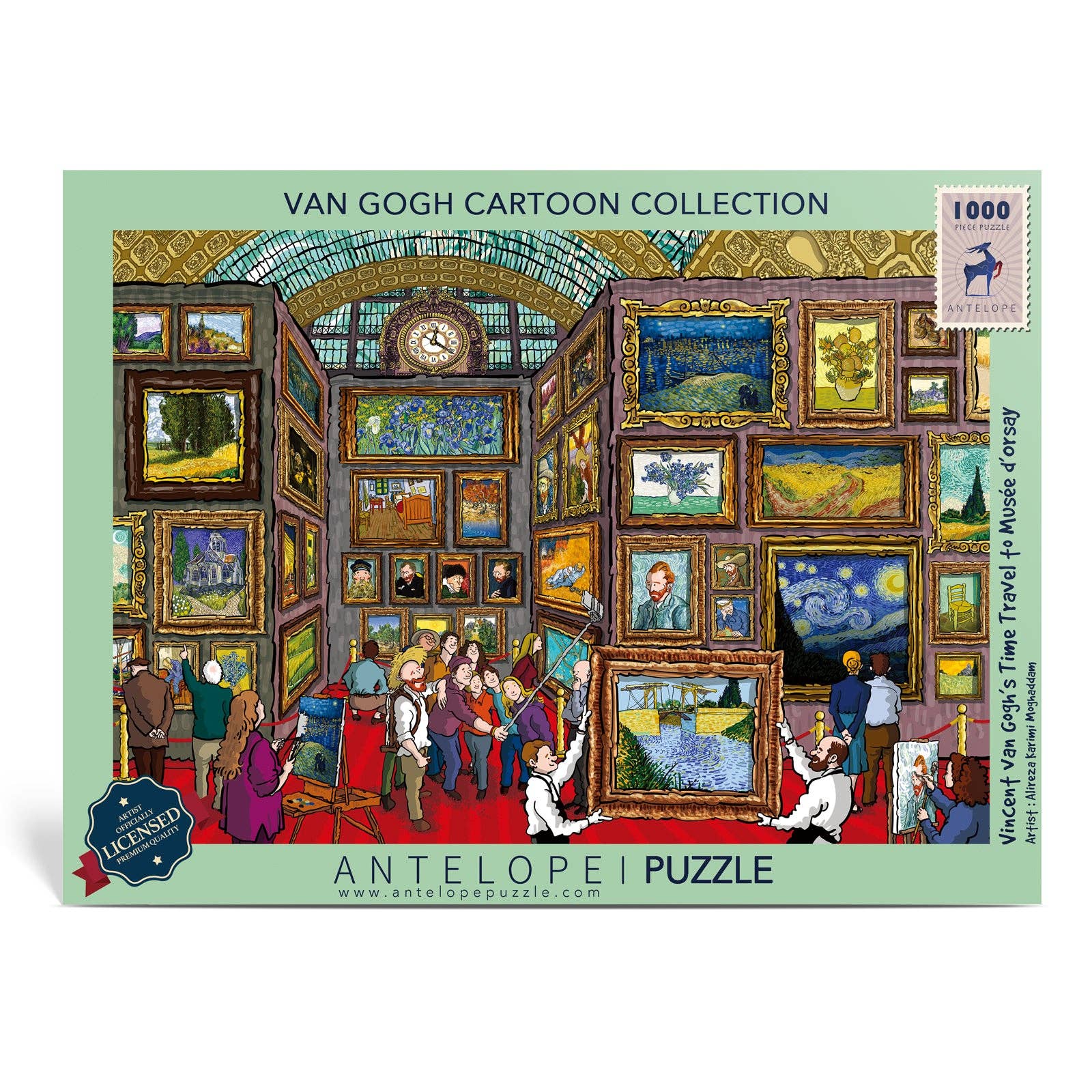 Vincent van Gogh’s Time Travel to Musée d’Orsay 1000 Piece Jigsaw Puzzle displayed in a glass-domed gallery.